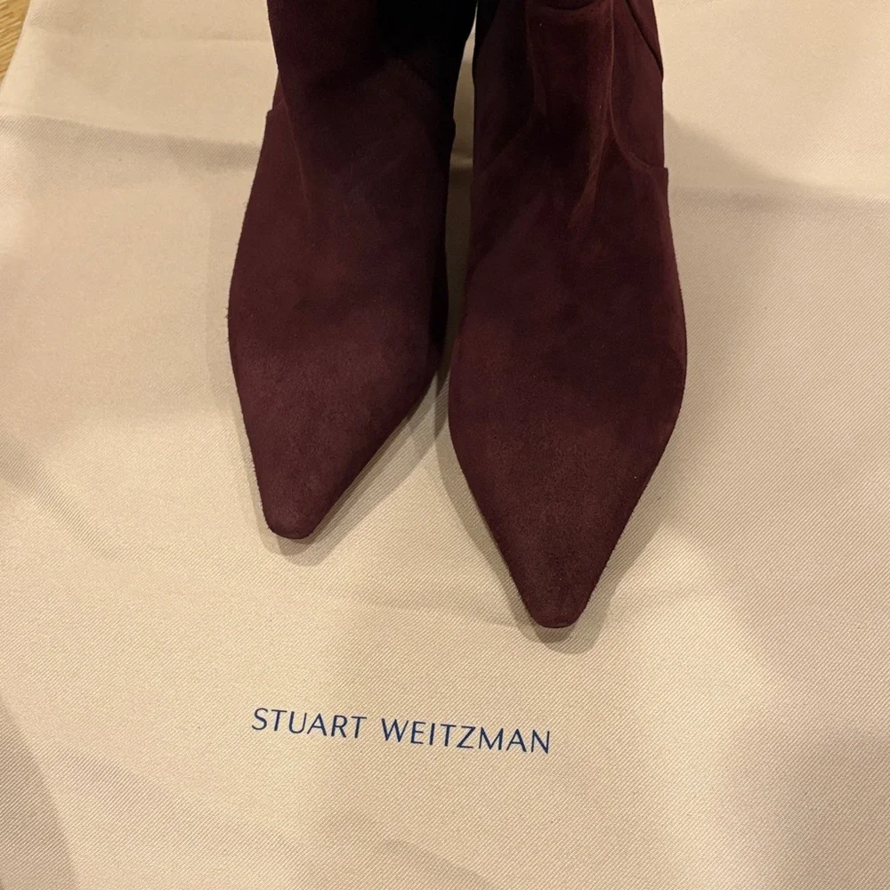 Stuart Weitzman Women's Dark Red Heeled Boots - Picture 6 of 7